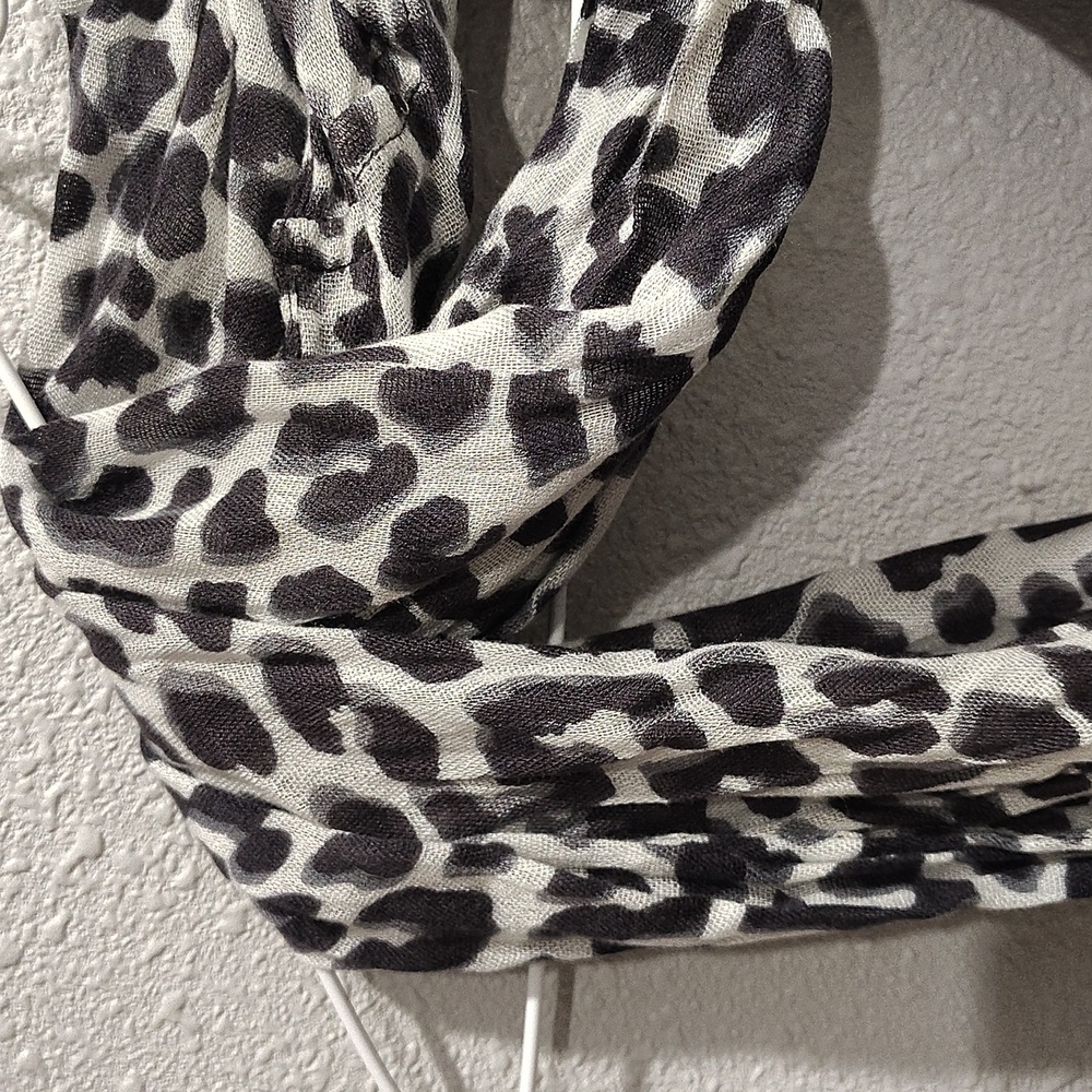 Leopard Print Infinity Scarf - Black and White, Sheer and See Through - Picture 4 of 8